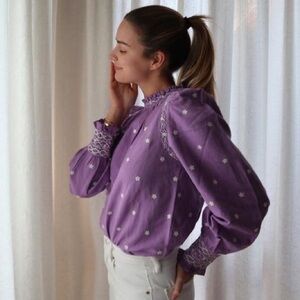 Sezane Lavender Milano Blouse in cotton/linen blend, Size 36